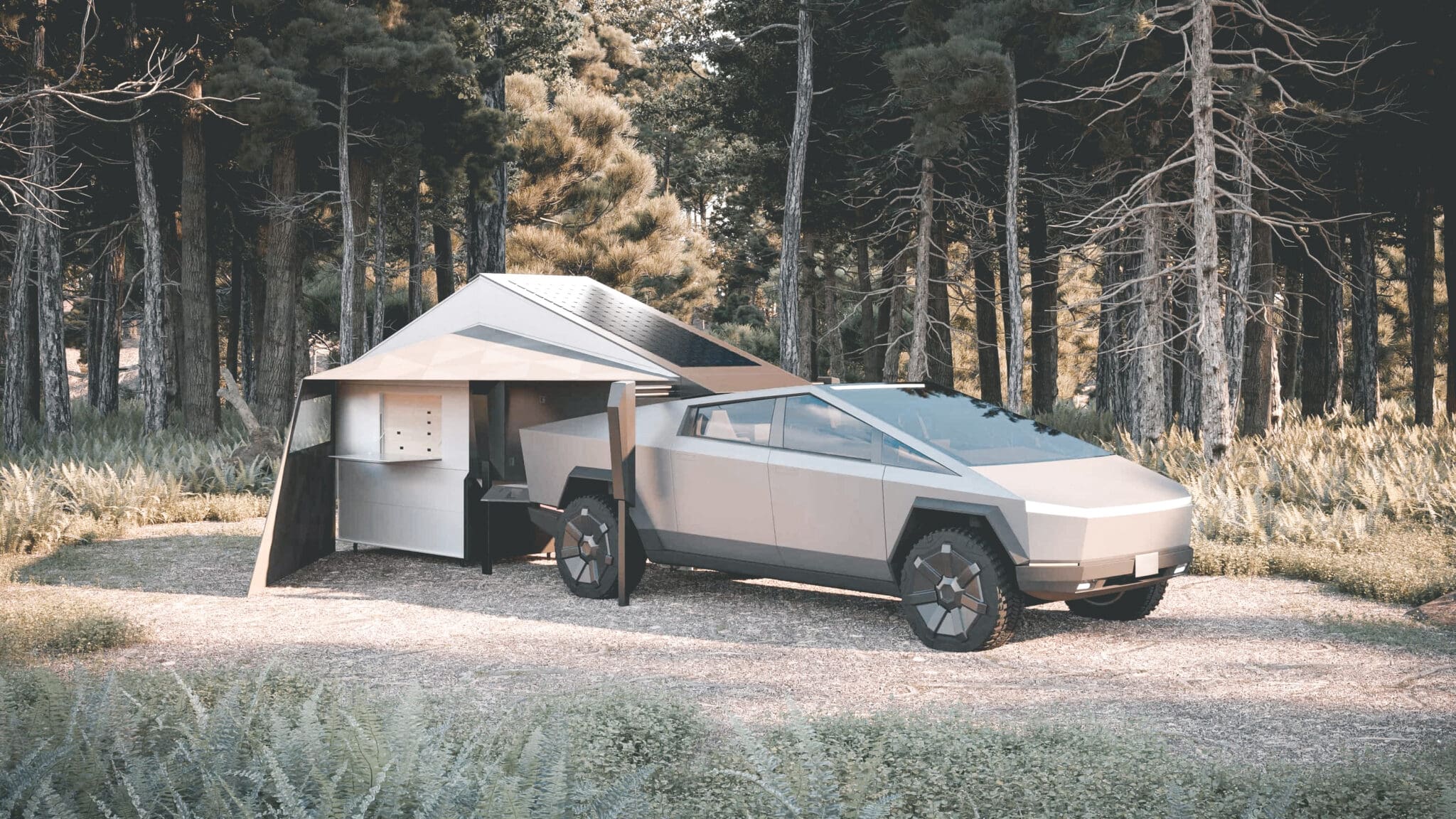 Cybertruck met een microhuis door de FORM Camper