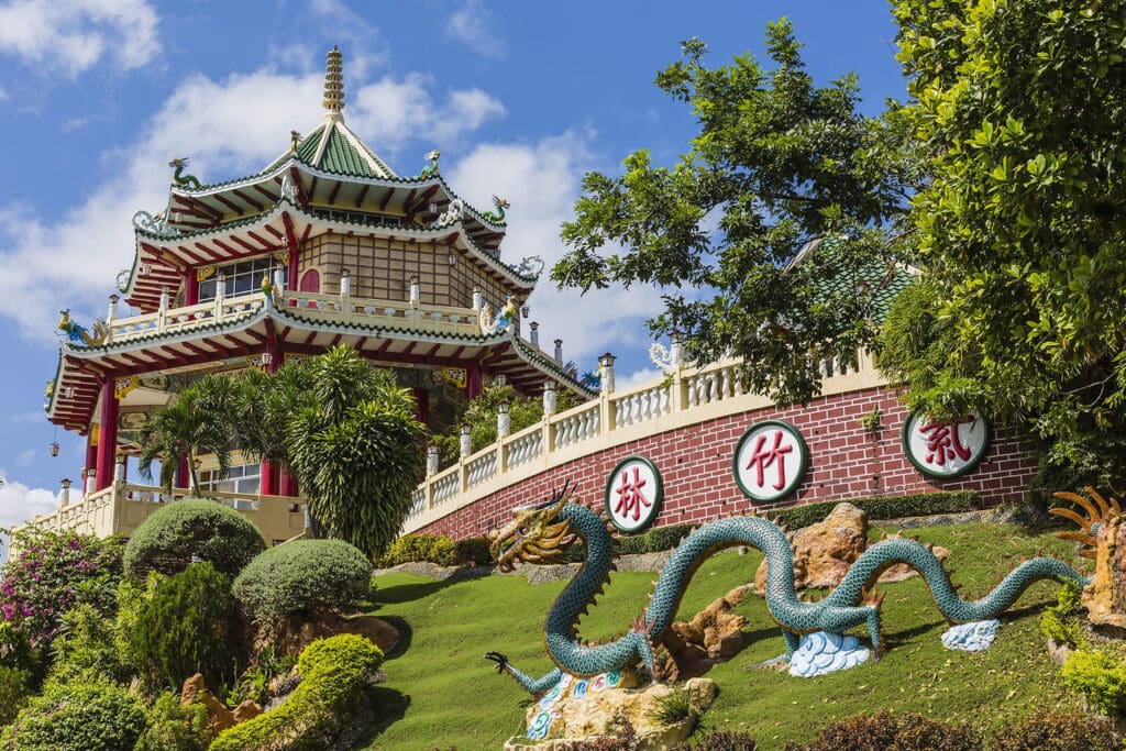 Pagoda And Dragon Sculpture Of The Taoist Temple In Cebu, Philip