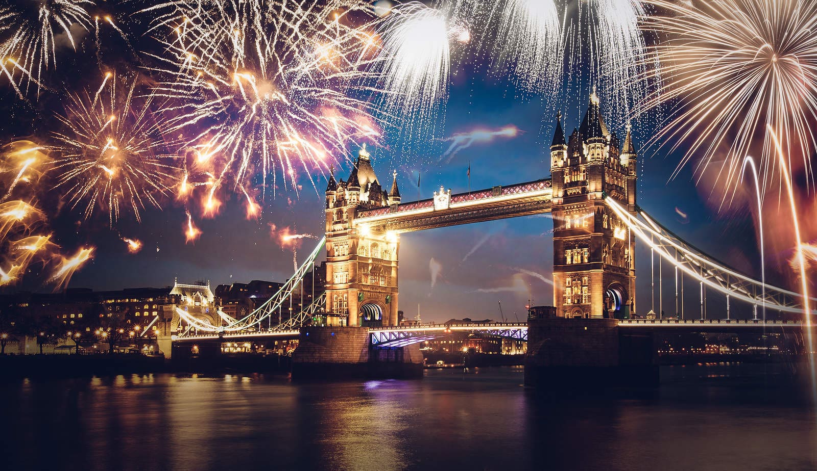 Tower bridge with firework, celebration of the New Year in Londo