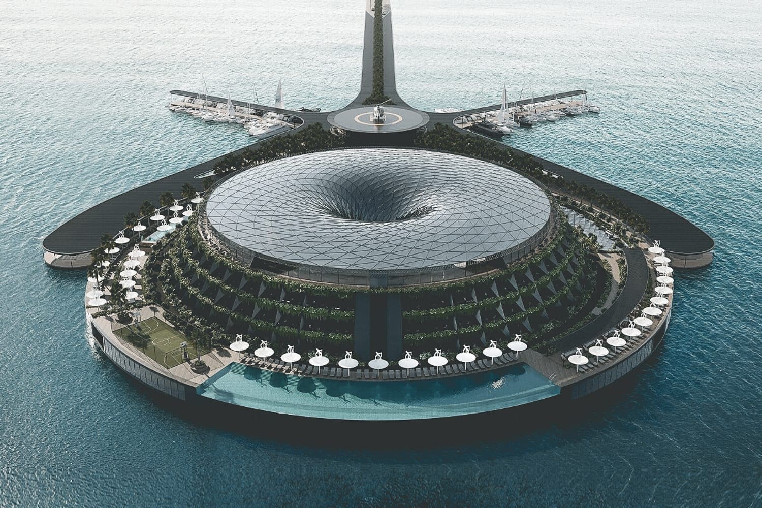 Dit drijvende designhotel is een milieuvriendelijk meesterstuk